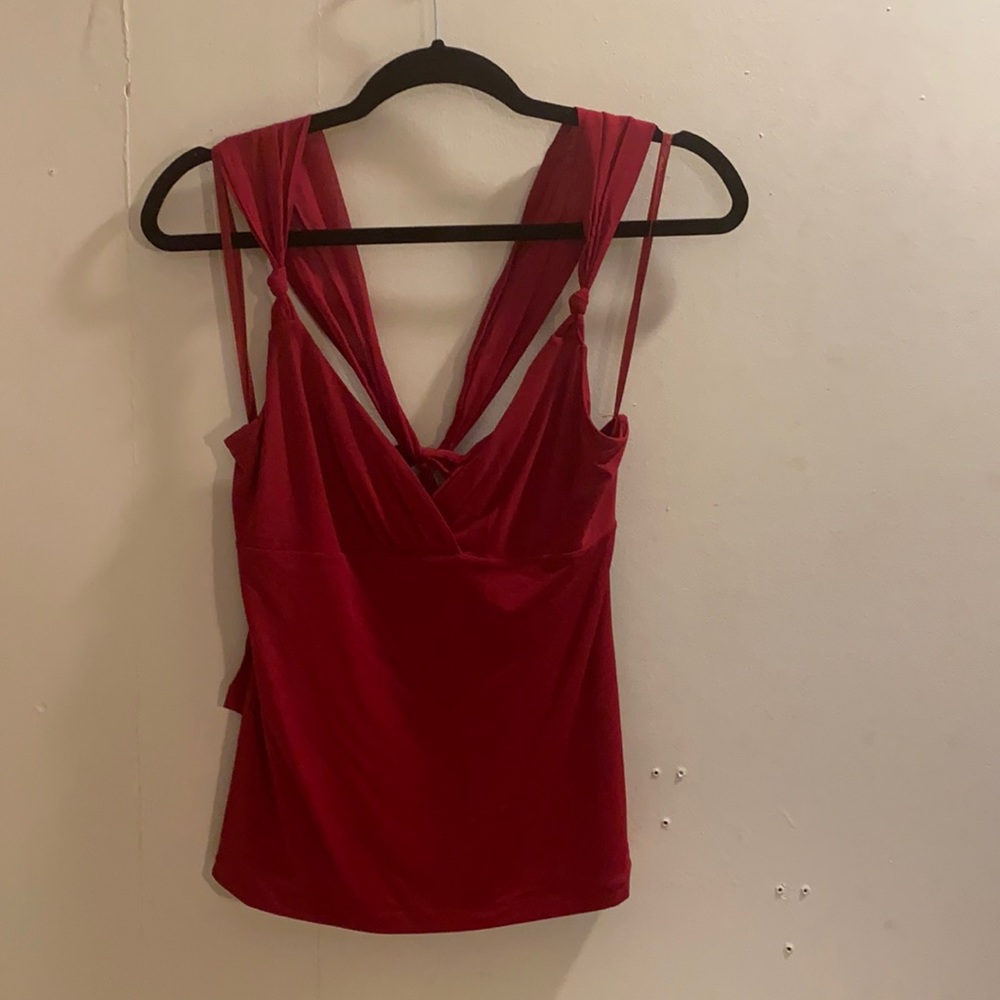 BCBG red tie back blouse